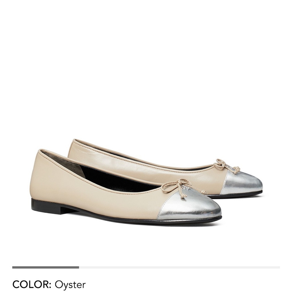 Tory Burch Cream and Silver Ballet Flats